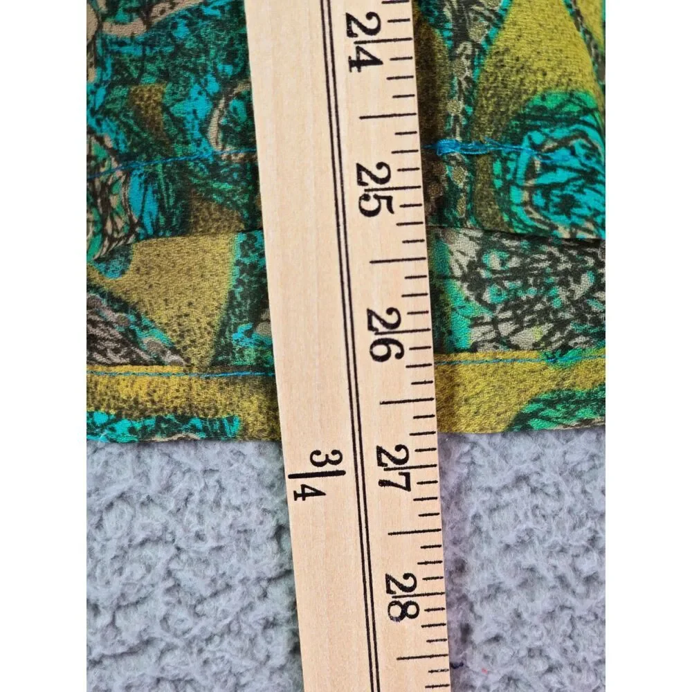 IN Studio Blouse Teal XL Vintage 90s Border Print Boho Side Slits
